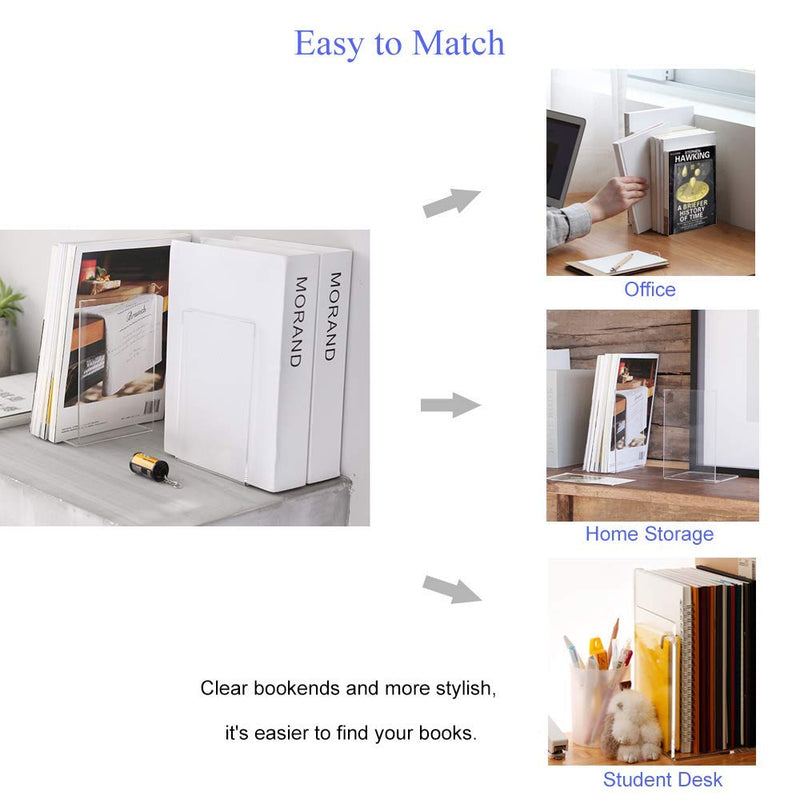 [Australia - AusPower] - MerryNine Plastic Acrylic Bookends Pair Organizer Bookshelf Decor Decorative Bedroom Library Office School Supplies Stationery Gift (Plastic Acrylic_1 Pairs) Clear 