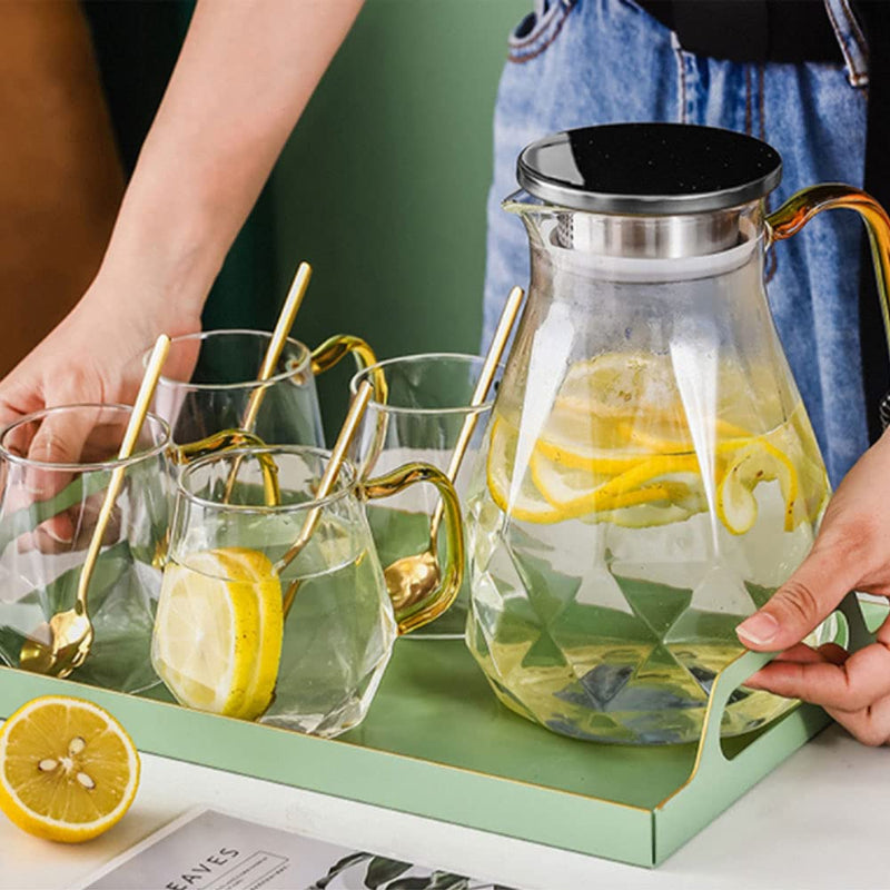 [Australia - AusPower] - Glass Pitcher with Stainless Steel Lid, 60 Oz Heat Resistant Glass Water Carafe with Handle for Fridge, Pitcher for Iced Tea, Milk, Hot and Cold Beverage, Borosilicate Glass Juice Jug 1000ml/60oz 1800ml 