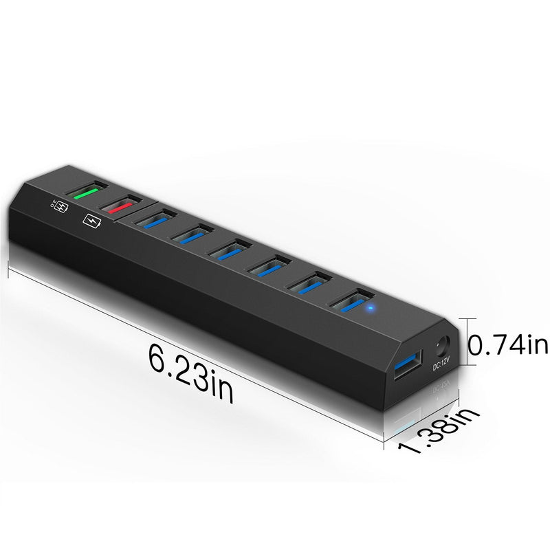 [Australia - AusPower] - 8-Port USB Hub, RAOYI USB Hub 3.0 Powered, 6 Port USB 3.0 Data Hub with 12V Power Adapter, 3.3ft USB Cable for MacBook, Mouse, Laptop, PC, USB Flash Drives, HDD Hard Drive (Black) Black 