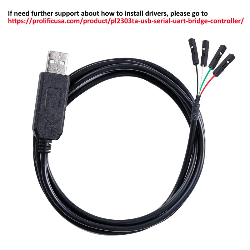 [Australia - AusPower] - DTECH USB to TTL Serial Adapter 3.3V Debug Cable TX RX Signal 4 Pin Female Socket PL2303 Prolific Chip Windows 10 8 7 XP Vista (3ft, Black) 3ft/1m 