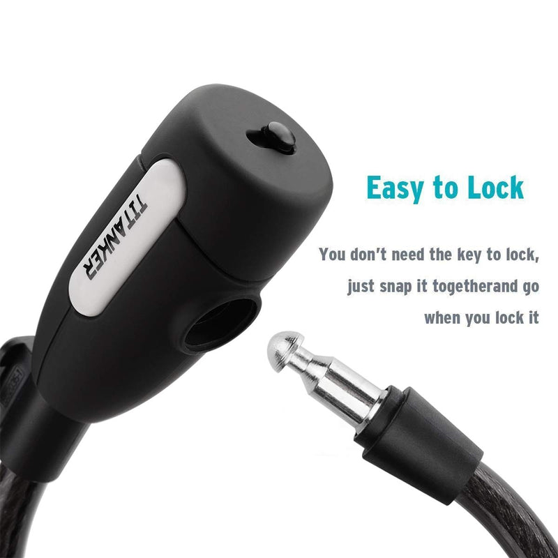 [Australia - AusPower] - Titanker Bike Lock, Bike Locks Cable Lock Coiled Secure Keys Bike Cable Lock with Mounting Bracket, 1/2 Inch Diameter 4 FT Clear Black 