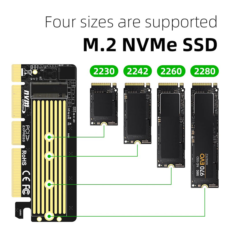 [Australia - AusPower] - AODUKE M.2 NVMe SSD Adapter Expansion Card to PCI-E4.0/3.0 x4/x8/x16 Converter Card for M.2 (M Key) NVMe SSD (NVMe and AHCI) 32Gbps Full Speed-AJK4816P 