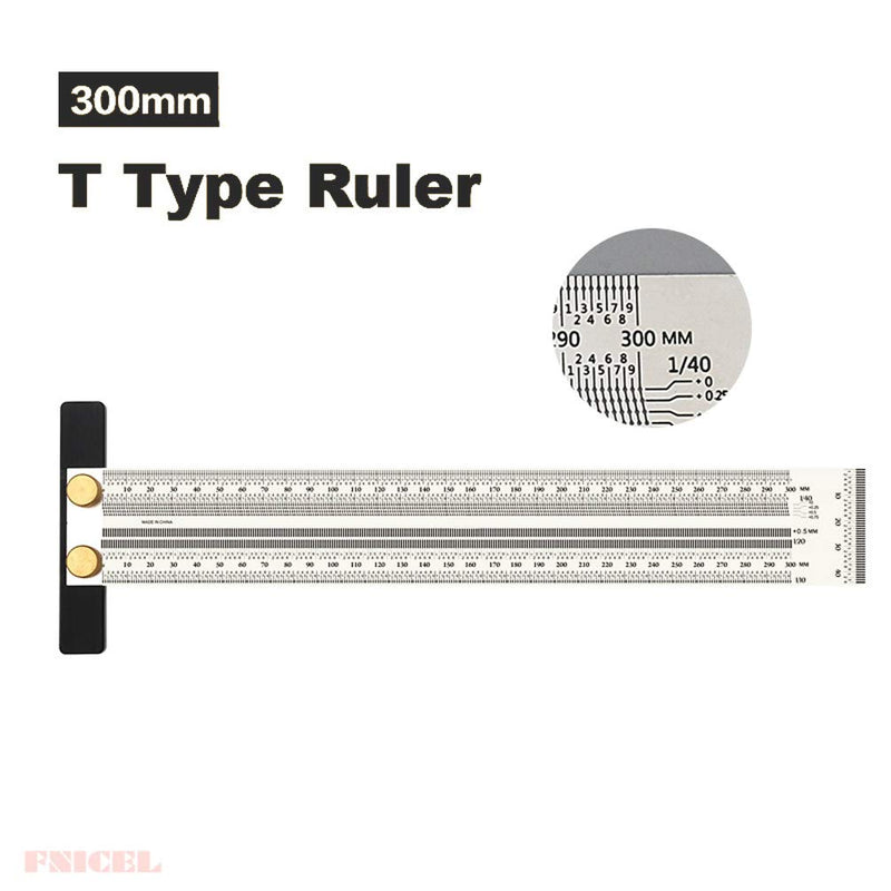 [Australia - AusPower] - Woodworking T Ruler High Precision Gauge Marking Scale Scribe Line Ruler with Holes for Cutting Sawing,Scribing Ruler Woodwork Marking Tools Carpenter Draft Measuring Ruler Square with Stops (300mm) 