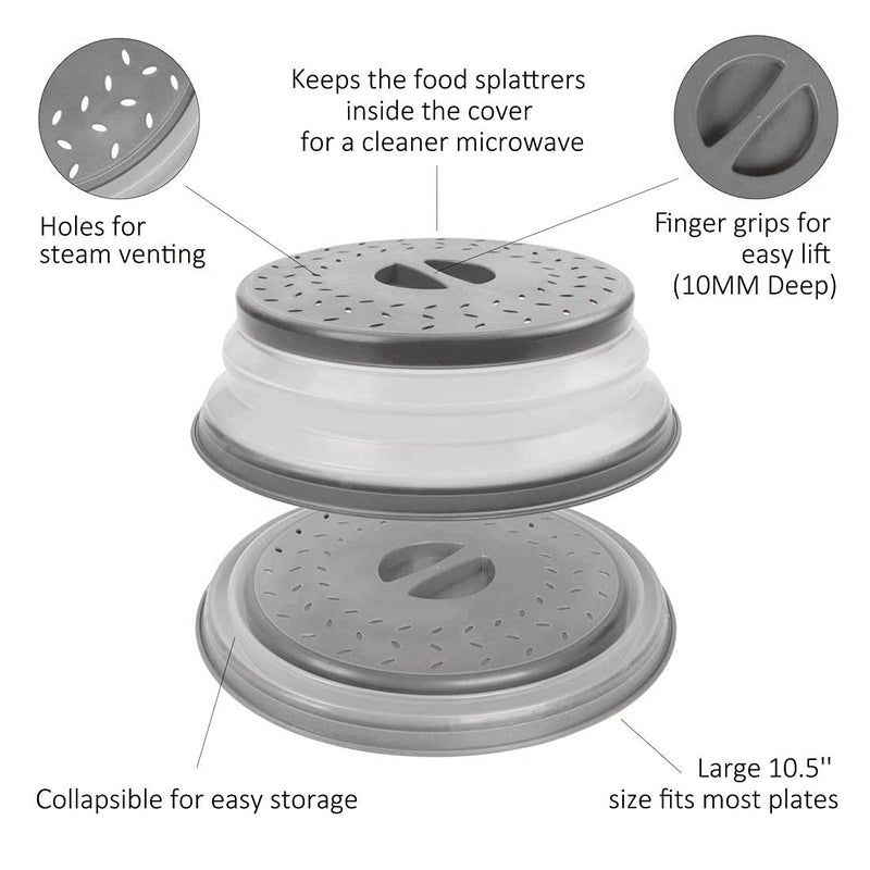 [Australia - AusPower] - Collapsible Microwave Splatter Cover Microwave Cover for Food Fruit Drainer Basket,BPA-Free Dishwasher Safe 10.5 inch (GREY) Grey 