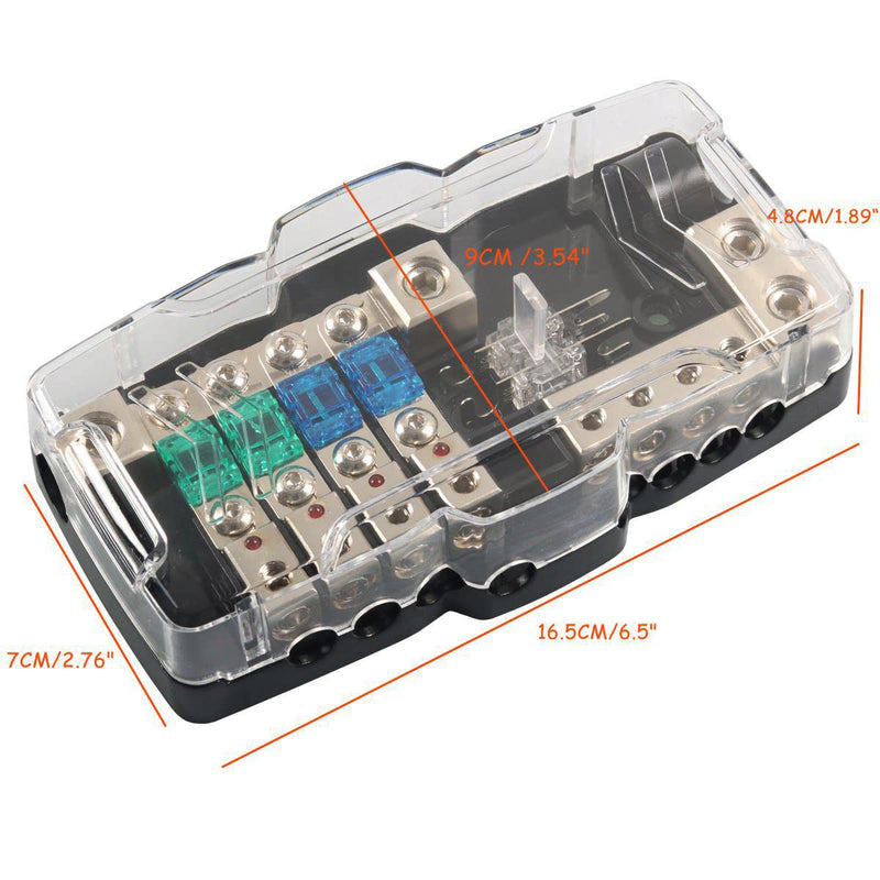 [Australia - AusPower] - Camper Car Audio Distribution Fuse Block with Ground Mini ANL Fuse Box Distribution Block 0/4ga 4 Way Fuses Holder 30A 60A 80Amp Red LED Indicator 