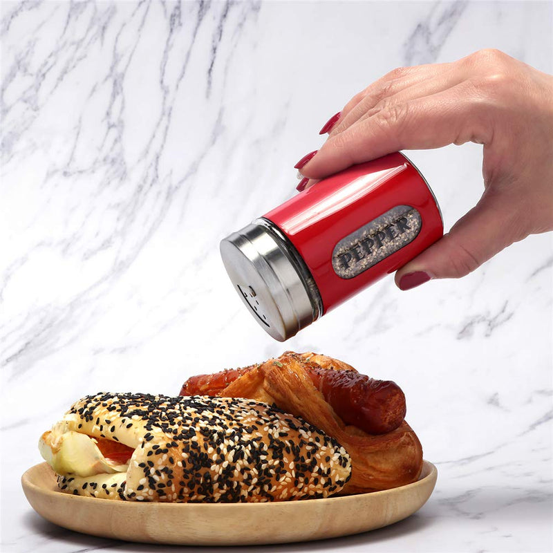 [Australia - AusPower] - Salt and Pepper Shakers Stainless Steel and Glass Set with Adjustable Pour Holes (Red) Red 