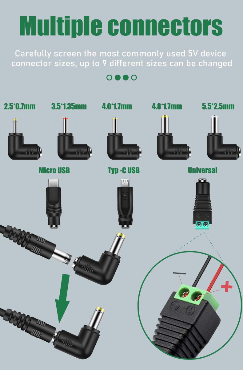 [Australia - AusPower] - Czepa Universal 5V USB Power Cord, USB to Dc Power Cable with 8 Types Connectors for Samsung Galaxy, LG, Moto and Other Android Phones, Tablet, Power Bank, Toy 