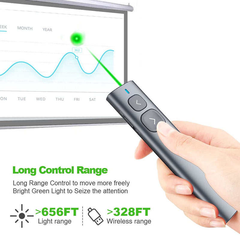 [Australia - AusPower] - NORWII N95 Green Light Pointer, 330 FT Long Control Range Designed for Large Occasion, Rechargeable Wireless Presenter Remote Presentation USB PowerPoint PPT Clicker for Mac, Laptop, Computer 