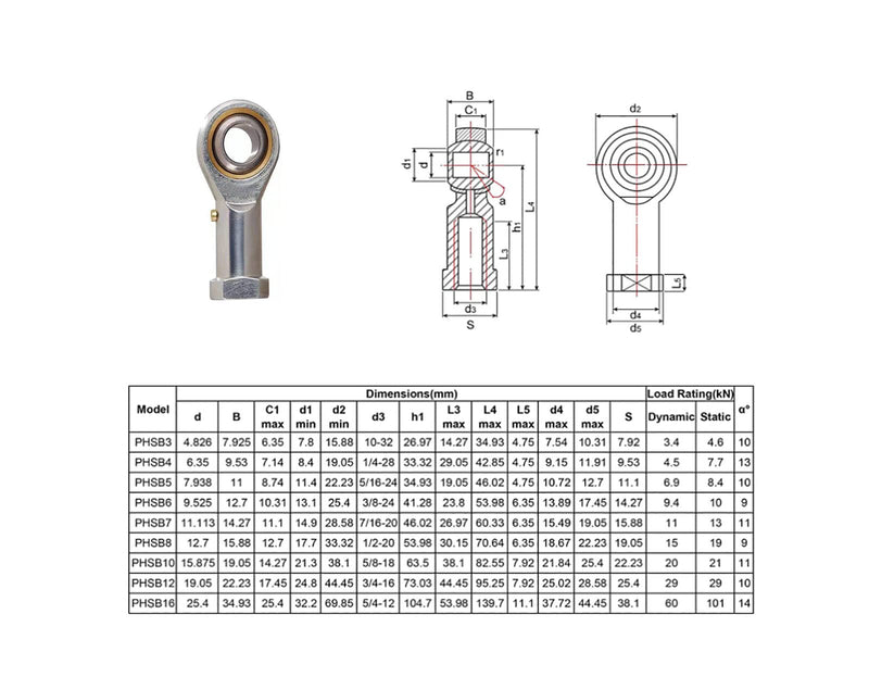 [Australia - AusPower] - Smartsails (2pcs )PHSB3 Rod End Bearings 3/16-inch Bore Pre-Lubricated Bearings #10-32 Female Thread Right Hand 3/16" PHS 