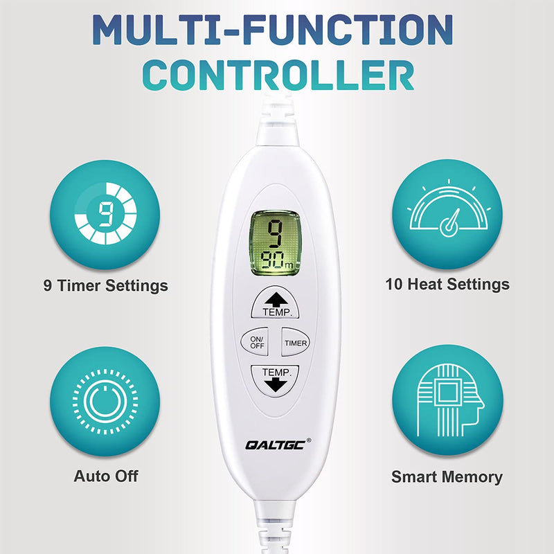 [Australia - AusPower] - QALTGC Heating Pad (12" x 24"),10 Temperature and Level 9 Timer Settings, Comfortable and Soft, Machine Washable，for Cramps, Back, Neck, Shoulder Pain Relief Gray 