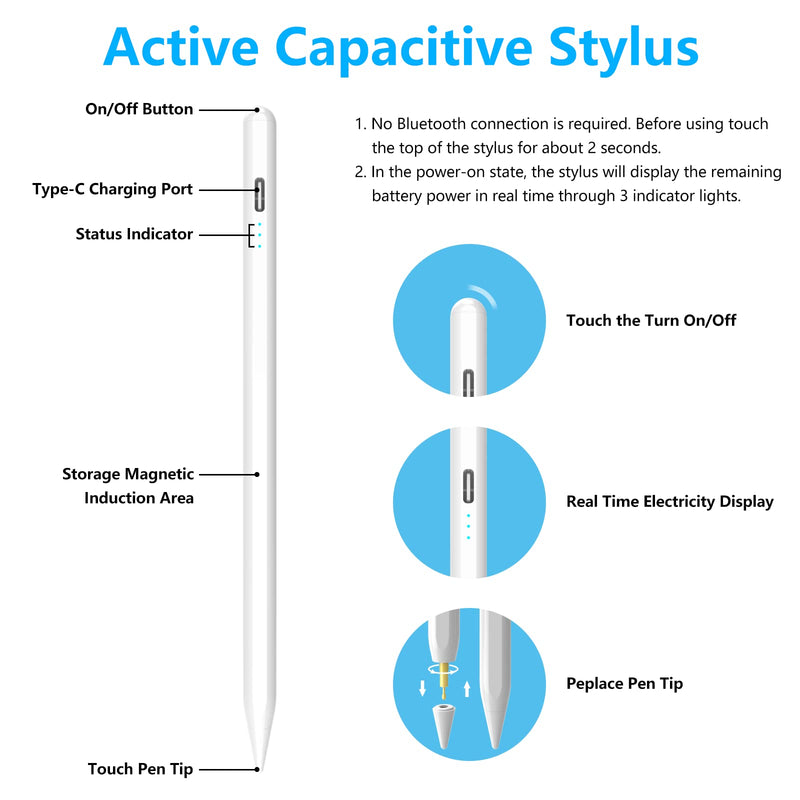 [Australia - AusPower] - Stylus Pen for iPad, Stylus Pencil for (2018-2022) Apple iPad Pro 2021 11/12.9 Inch, iPad 6/7/8th Generation, iPad Air 4th/3rd, iPad Mini 5th Gen, for iPad Accessories Magnetic Stylus Pen, White 