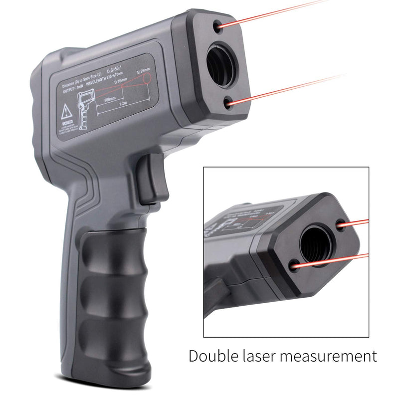 [Australia - AusPower] - Kaemeasu Digital Infrared Thermometer -58℉-2372℉ (-50℃ to 1300℃) Dual Laser Multipurpose Temperature Gun,High/Low Temperature Alarm Setting,Max/Min/Average KM-IT1300 