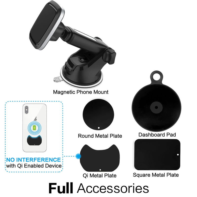 [Australia - AusPower] - Magnetic Phone Car Mount with Quick Extension Telescopic Arm, 1Zero Hands-Free Windshield Dashboard Cell Phone Holder for Car Compatible with iPhone Smartphone, Sticky Suction Cup, 6 Strong Magnets 