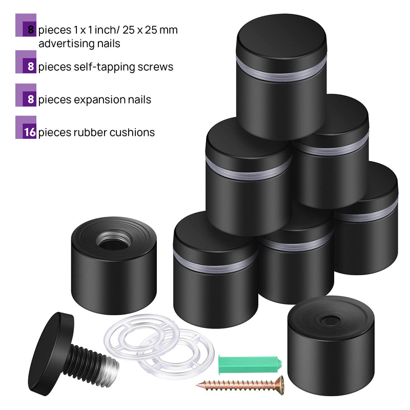[Australia - AusPower] - 8 Pieces Stainless Steel Standoff Screws Wall Standoff Advertising Nail Mounting Glass Hardware for Advertise Fixing (1 x 1 Inch) 1 x 1 Inch 
