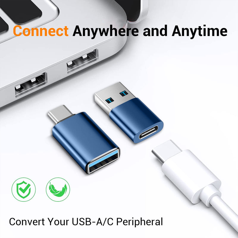 [Australia - AusPower] - [4 Pack]USB C to USB Adapter,【2*USB-C to USB-A】&【2*USB-A to USB-C】Female Adapter SuperSpeed Data Transfer & Fast Charging - Compatible with Laptop, PC, Charger, Power Bank, usb to usb c adapter - Blue 4 Pack 