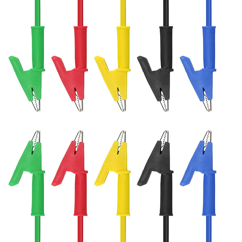[Australia - AusPower] - Sumnacon 5 Pcs Dual Ended Crocodile Alligator Clips, 15A Test Lead Wire Cable with Insulators Clips, 5 Colors 3.3 ft/1m Test Flexible Cable with Protective Jack Copper Clamps for Electrical Testing 