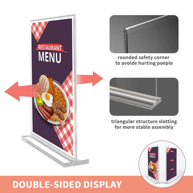 [Australia - AusPower] - Bappon Acrylic Sign Holder 4 x 6 inch T Shaped Desktop Sign Holder Double-Sided Table Menu Display Acrylic Stands for Display Suitable for Restaurants Office Shops Wedding (6Pack),Clear 