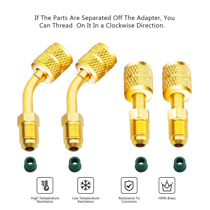 [Australia - AusPower] - R410A Adapter 5/16 inches SAE Female to 1/4 inches SAE Male Flare for Air Conditioners HVAC, 2 Straight Adapter + 2 Angled Adapter 