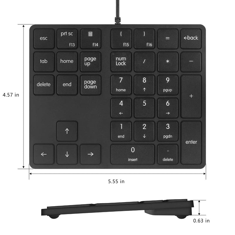 [Australia - AusPower] - Merdia Numeric Keypad Wired Numpad 34 Keys External Mini Slim Keyboard Magicforce for Financial Cashier Securities-Black Black 
