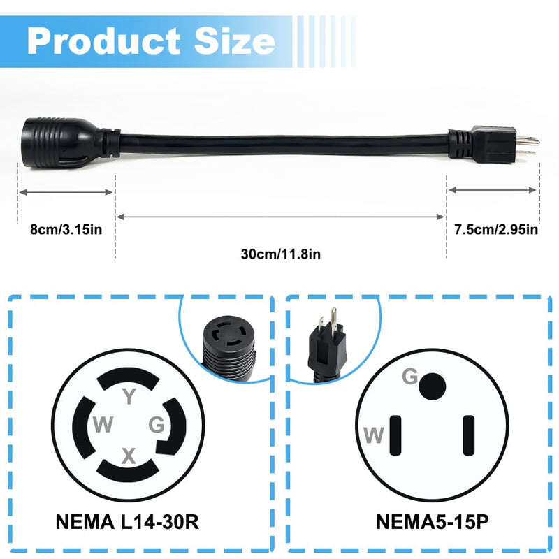 [Australia - AusPower] - 5-15 Male Plug to Locking L14-30 Female Receptacle Adapter Cordï¼ŒHousehold 15Amp to Generator Lock in 30Amp Adapter Cord, STW 10AWG 1ft 