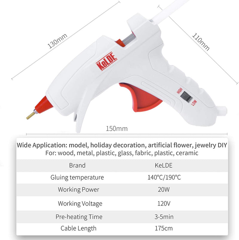 [Australia - AusPower] - Dual Temp Hot Glue Gun with 25pcs Glue Sticks, KeLDE Long Fine Tip Mini Adjustable Melting Glue Gun Kit for DIY Precision Projects, 20 Watts 