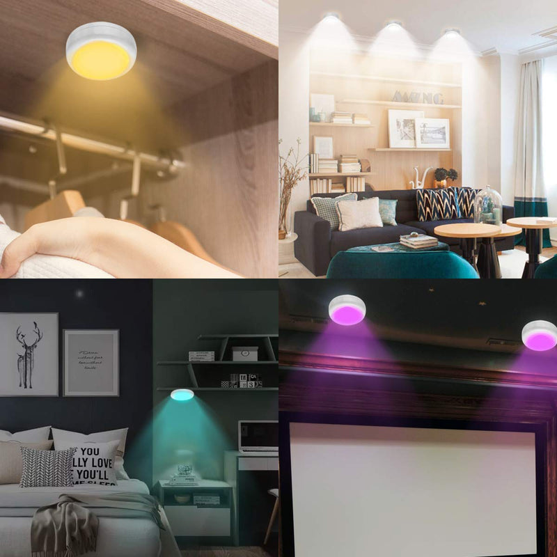 [Australia - AusPower] - Cadrim Puck Lights, LED Color Changing Puck Lightings and Dimmable Under Cabinet Lights Battery Powered Under Counter Lights with 2 Wireless Remote Controls for Kitchen(6 Pack) 1.0 Watts 