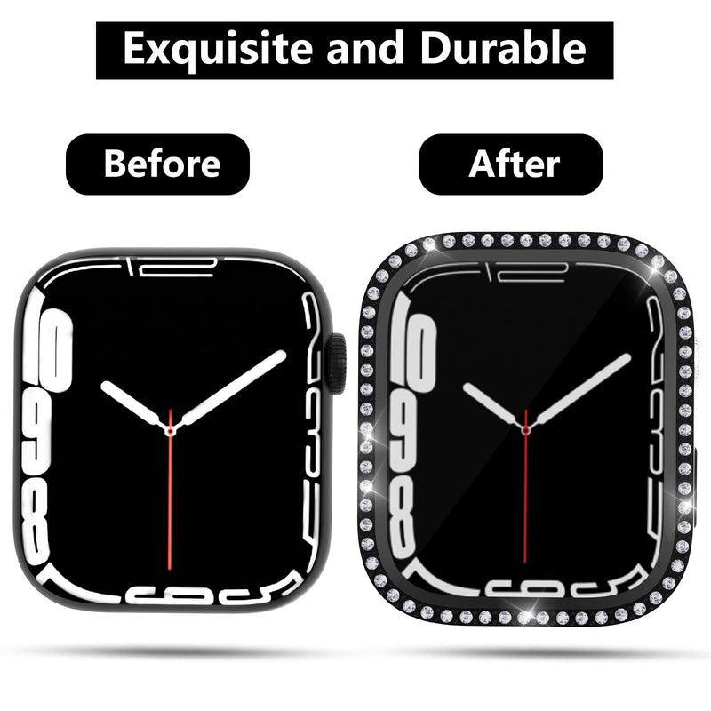 [Australia - AusPower] - 3 Pack Case Compatible with Apple Watch Series 7 41mm, Kakufunny Hard PC Bling Crystal Diamonds Protective Cover Bumper for iWatch 7 41mm, Accessories (Black+Clear+Silvery Black+Clear+Silvery 
