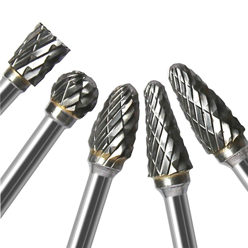 [Australia - AusPower] - Double Cut Carbide Rotary Burr Set - 10 Pcs 1/8" Shank, 1/4" Head Length Tungsten Steel for Woodworking,Drilling, Metal Carving, Engraving, Polishing 