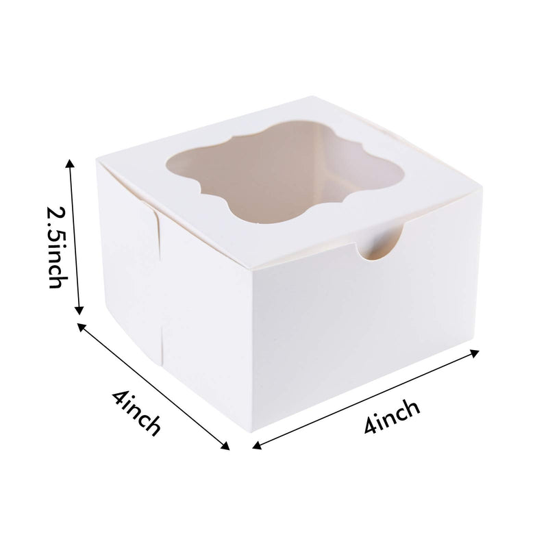 [Australia - AusPower] - 25 Pack White Bakery Box with Window 4x4x2.5 inch Eco-Friendly Paper Board Cardboard Gift Packaging Boxes for Pastries, Cookies, Small Cakes, Pie, Cupcakes (White, 25) 