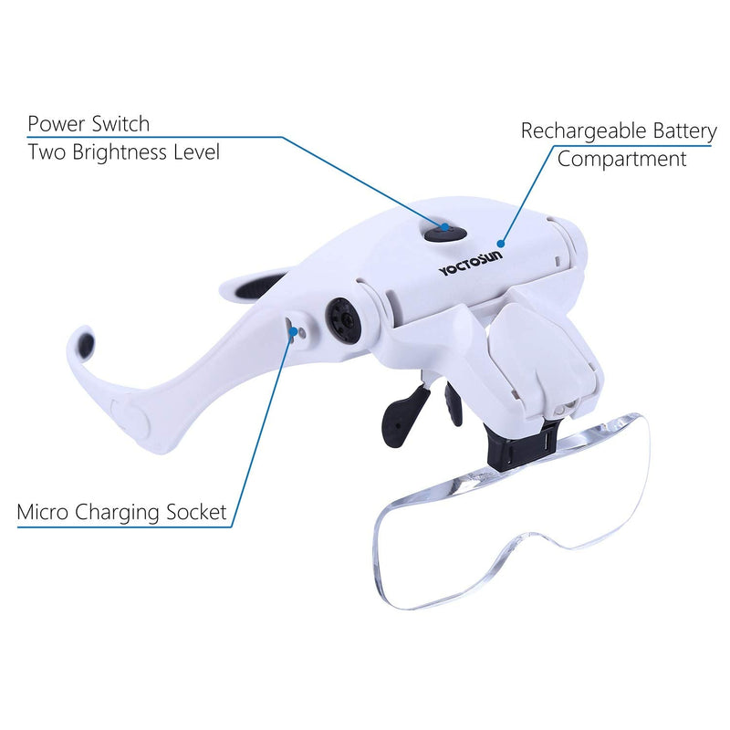 [Australia - AusPower] - YOCTOSUN Magnifying Glasses with Light, Head Mount Magnifier with 5 Lenses, Headband, Storage Case, Hands Free LED Lighted Head Magnifying Visor for Close Work Hobby Crafts Led Head Magnifier with Storage Case 