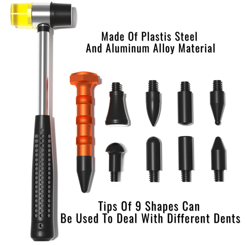 [Australia - AusPower] - HiYi 10Pcs Dent Repair Tool Kits Paintless Dent Removal Tap Down Tools Dent Rubber Hammer with 9 different shaped hammer heads for DIY dent repair on cars 10 Pcs 