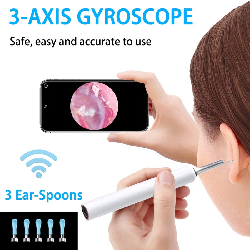 [Australia - AusPower] - Ear Wax Removal Endoscope Otoscope, Earwax Remover Tools, Scope, with 1080P FHD Camera, 6 Led Lights, Wireless Connected, Compatible with iPhone, iPad, Android Smart Phones & Tablets (White) 