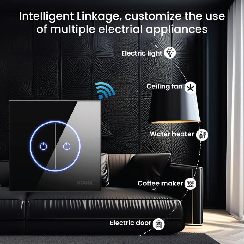 [Australia - AusPower] - Smart Light Switch, 2.4GHz WiFi Smart Switch Compatible with Alexa, Google Home and Surplife App, UL Certified Neutral Wire Required, No Hub Required(Classic Black, 2 Switch) 