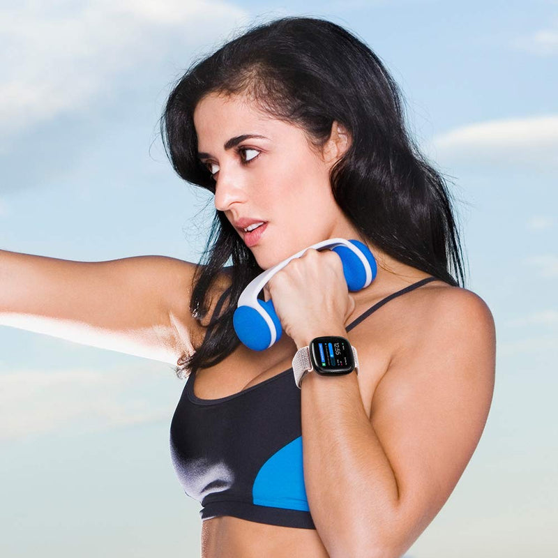 [Australia - AusPower] - XFYELE Nylon Loop Watch Bands Compatible with Fitbit Versa 3/Fitbit Sense, Breathable Adjustable Sport Watch Strap for Women Men Deep Black+Pink Sand 
