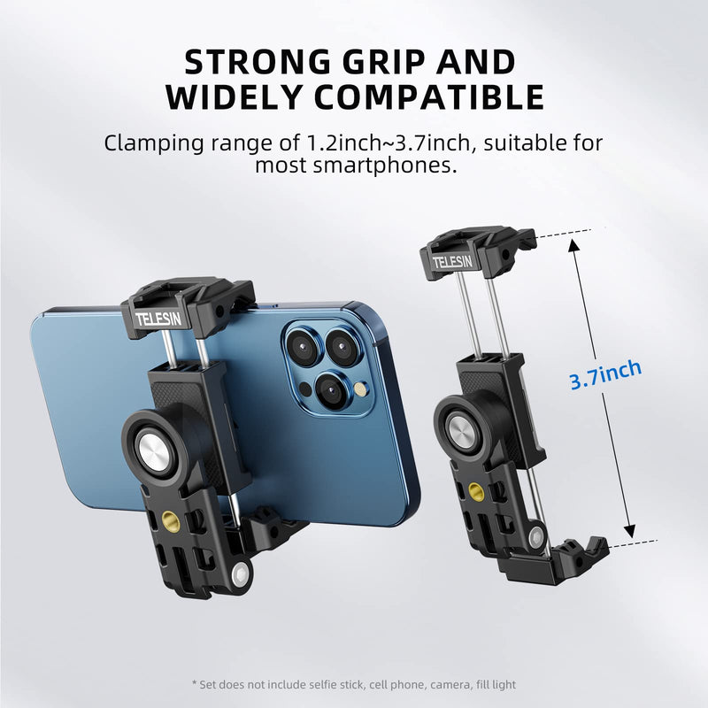 [Australia - AusPower] - TELESIN Phone Tripod Mount Holder Adapter, Adjustable Cell Phone Stand Holder with Cold Shoe, Smartphone Clamp Vertical Horizontal Bracket for iPhone 14 13 12 11 Pro Android Samsung Galaxy Accessories 