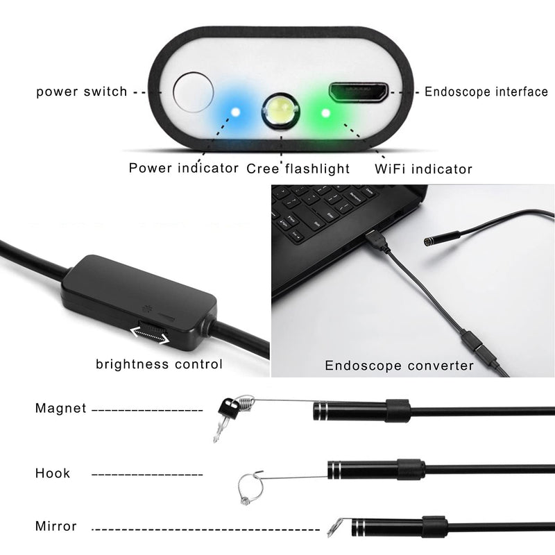 [Australia - AusPower] - Wireless Endoscope 5.5MM WiFi Snake Inspection Camera 1080P HD Semi-Rigid Endoscope Camera for Android and iOS air Duct Cleaning Tools Waterproof Household Sewer borescope 