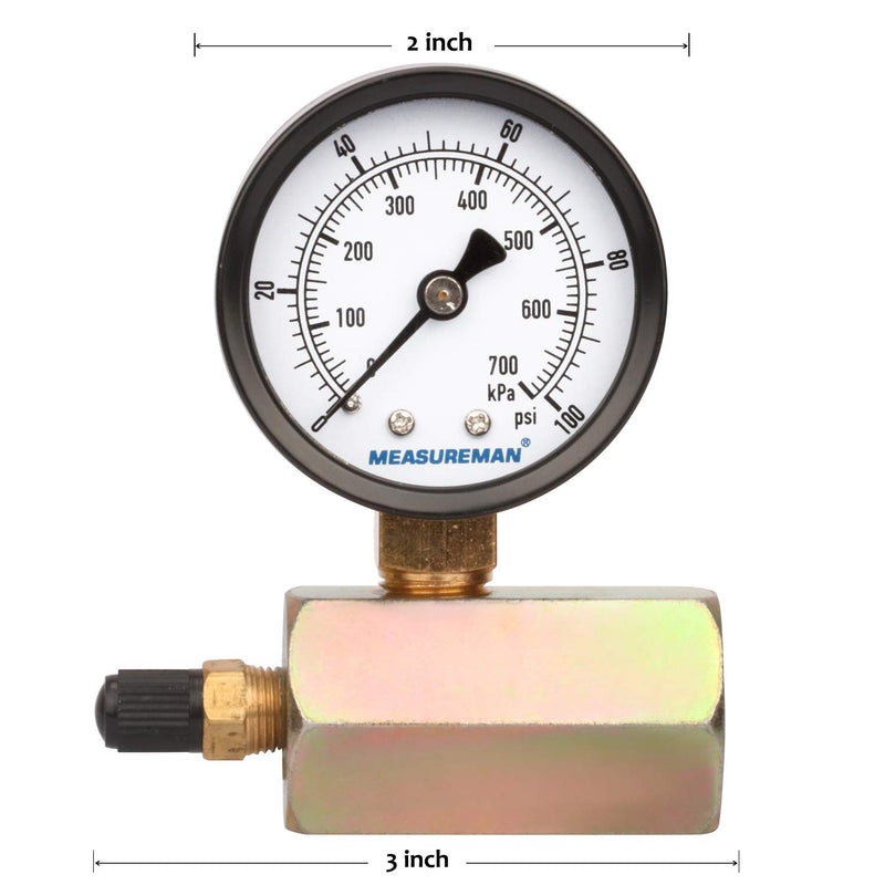 [Australia - AusPower] - Measureman 2" Steel Gas Pressure Test Gauge Assembly, 3/4" FNPT Connection, 0-100Psi/kpa, +/-3-2-3% Accuracy Electroplating body 