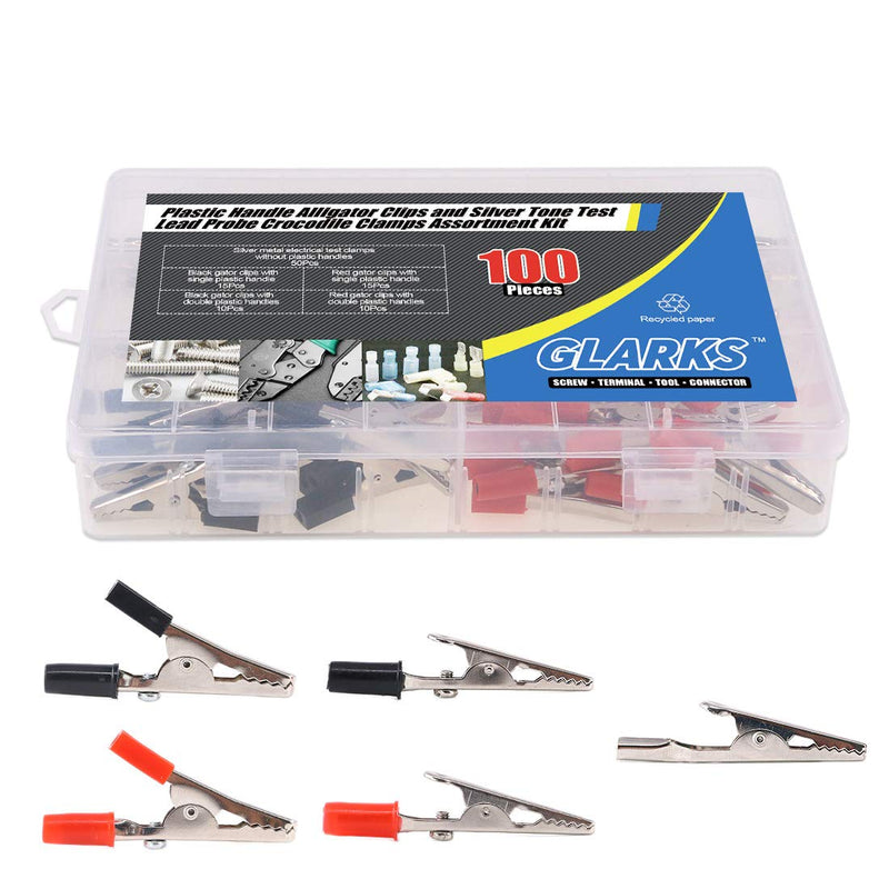 [Australia - AusPower] - Glarks 100Pcs 3 Style 2.1''/53MM Metal Alligator Clips Crocodile Electrical Test Clamps Assortment Kit for Laboratory Testing, 50pcs with Red Black Plastic Hands and 50pcs no Cap 