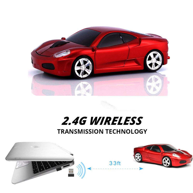 [Australia - AusPower] - Jinfili Sleep Sport Car Shaped Wireless Computer Mouse Ergonomic Gaming Optical Mouse USB 2.4G Mini Receiver Office Accessories for PC Windows Laptop Notebook Mac Red 