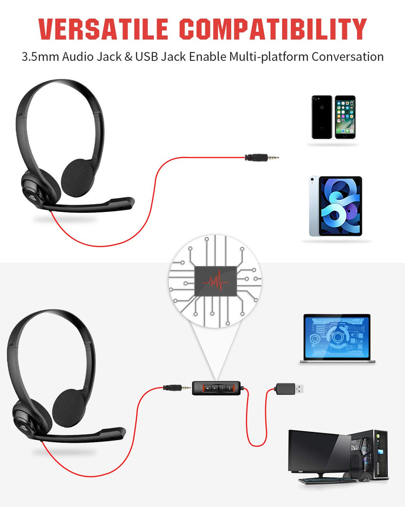 [Australia - AusPower] - NUBWO USB Headset with Microphone for Laptop PC, headphones with Noise Cancelling Microphone for Computer, On-Ear Wired Office Call Center Headset for Boom Skype Webinars, In-line Control, Lightweight 1 Unit 
