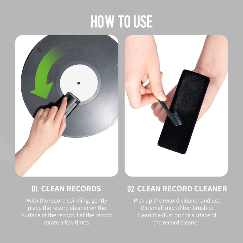 [Australia - AusPower] - CLICK CLEAN Vinyl Record Cleaner Brush, Anti-Static Vinyl Record Cleaner Kits, Includes Ultra-Soft Velvet Brush & Small Microfiber Brush, Drawstring Storage Pouch 
