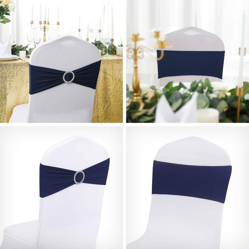 [Australia - AusPower] - Peomeise 25pcs Navy Spandex Chair Sashes with Buckle Slider for Wedding, Party Decoration 
