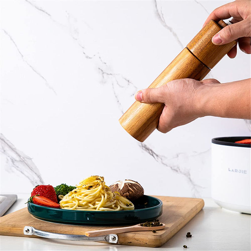 [Australia - AusPower] - Salt and pepper grinder set ,Pepper Mill, Salt Grinder Acacia Wood with a Adjustable Ceramic Rotor and easily refillable for Seasoning, Cooking, Dining, Perfect Gift 8 inches -Pack of 2 