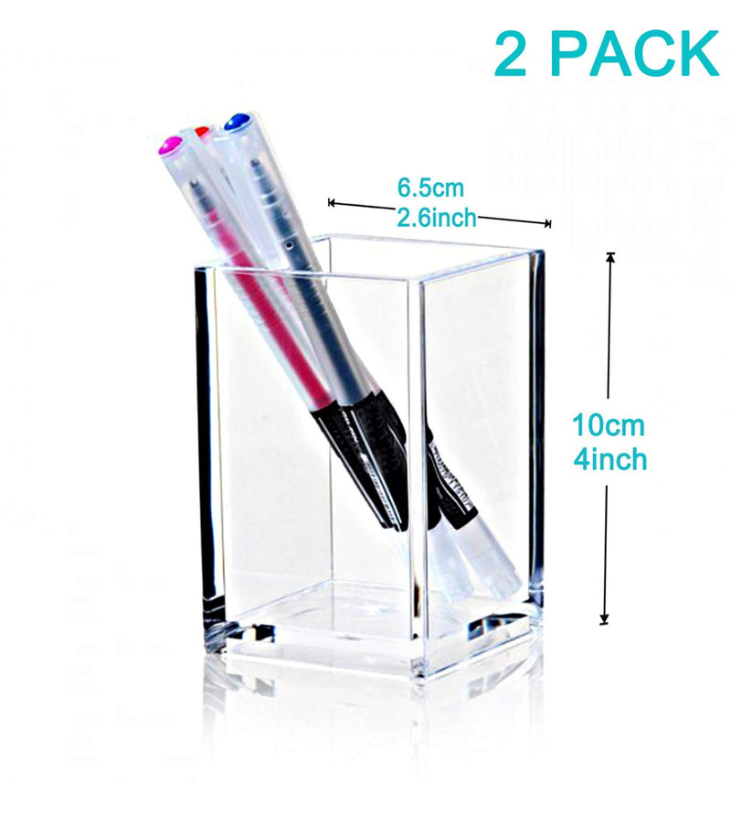 [Australia - AusPower] - 2 Pack Clear Acrylic Pencil Pen Holder Cup,Desk Accessories Holder,Makeup Brush Storage Organizer,Modern Design Desktop Stationery Organizer for Office School Home Supplies,2.6x 2.6x 4 inches 