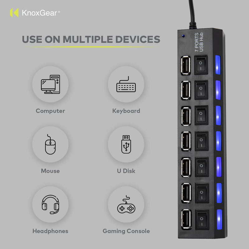 [Australia - AusPower] - Knox Gear Universal 7-Port 2.0 USB Hub 