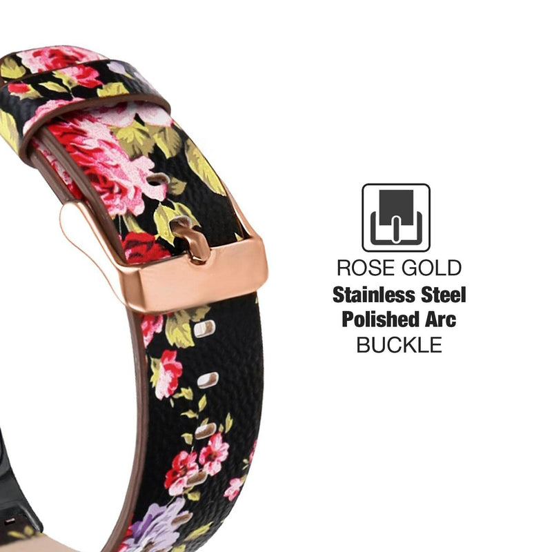 [Australia - AusPower] - Abanen Leather Bands for Fitbit Charge 5, Floral Print Soft Leather Women Wristband Strap with Stainless Steel Quick Release Compatible with Fitbit Charge 5 Black 