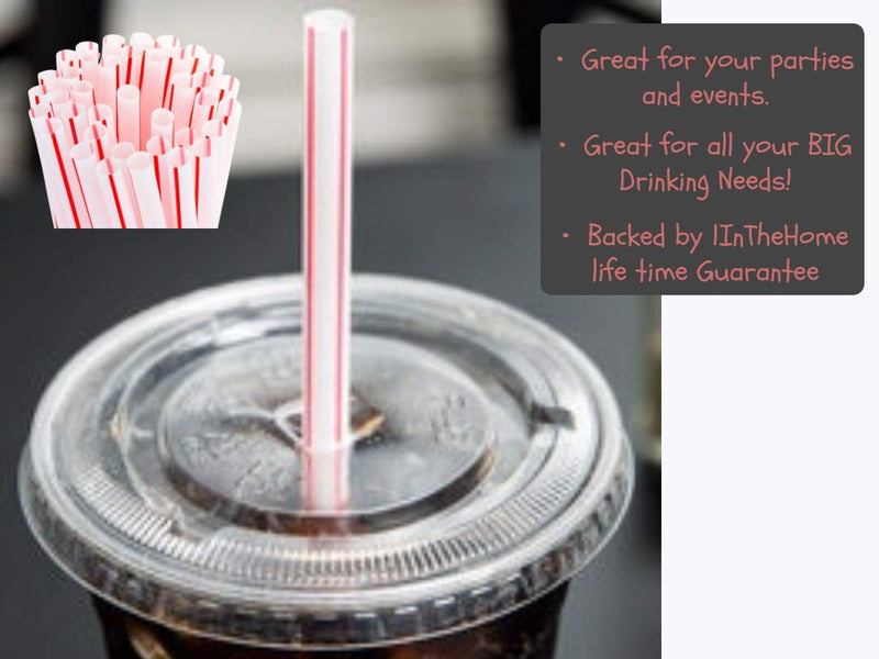 [Australia - AusPower] - 1InTheHome Jumbo Straws, Plastic Drinking Straws Red And White Striped, 500 Pack Disposable Straws 