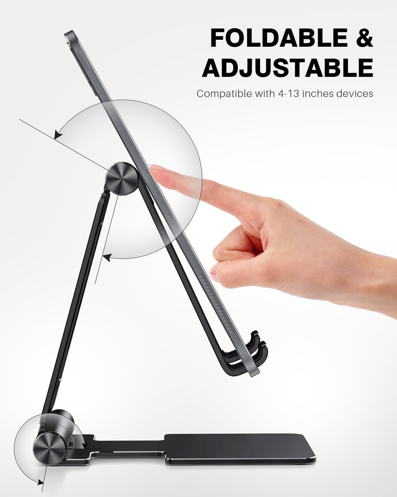 [Australia - AusPower] - Anozer Tablet Stand, Adjustable & Foldable Aluminium iPad Stand, Compatible with 2022 iPad Air 5/4,iPad Mini 6/5,iPad 10.2,iPad Pro 12.9/11, Portable Monitor, Surface Pro,Phones (4-13 inch)-Black Black 