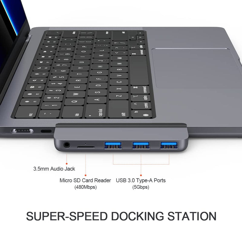 [Australia - AusPower] - Qwiizlab MacBook USB C Hub, 5-in-1 Adapter for 2021 MacBook Pro M1 Pro & M1 Max, Laptop Docking Station with USB 3.0 Port, MicroSD Card Reader, 3.5mm Audio Combo 