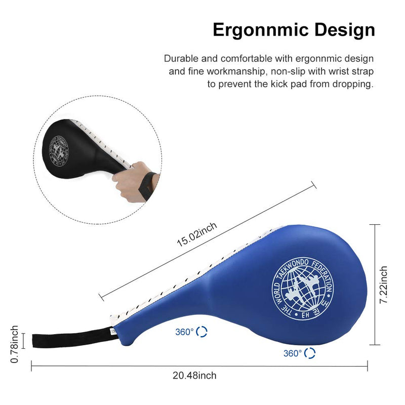 [Australia - AusPower] - Taekwondo Kick Pads 2PK, Karate Martial Arts Training Equipment Kicking Target Pad, Double Strike Boxing Pads for Kids Youth Adult Black&Blue 